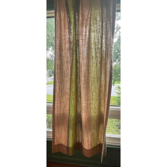 Vintage 70s curtain, oatmeal green ombre, woven single pleated panel & tie back - Picture 3 of 10